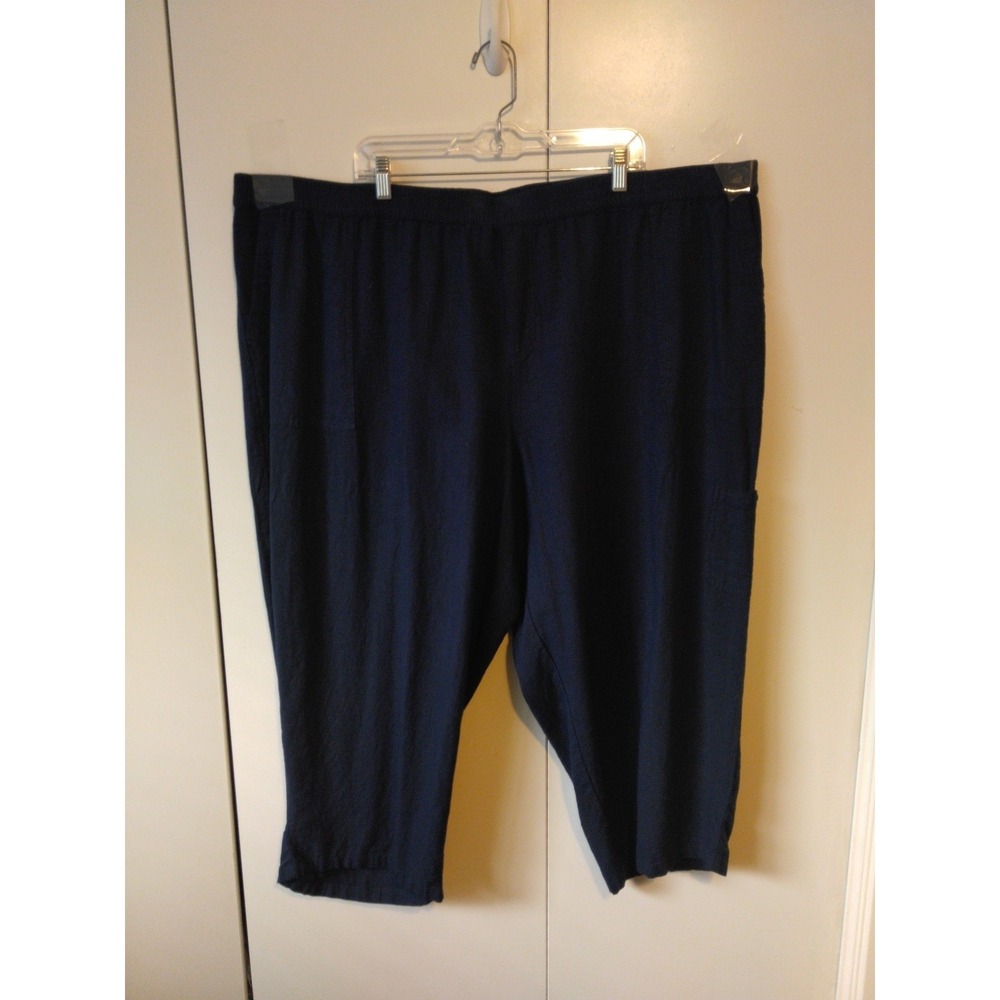Susan Graver Women's Linen Blend Pull-On Capri Pants Plus Size 4x Navy Comfort